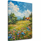 Τοπίο ζωγραφική σε καμβά Εξοχικό σπίτι στα βουνά | Ακρυλικό λεπτομέρειες