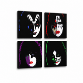 Χειροποίητη ζωγραφική POP Art Kiss 4 piece kiss – Τρισδιάστατη απεικόνιση του χειροποίητα ζωγραφισμένου καμβά σε λευκό φόντο. Κυρίαρχα χρώματα: μαύρο, λευκό, κόκκινο, πράσινο, μωβ.
