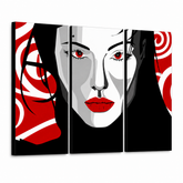 Χειροποίητη ζωγραφική POP Art Nice WOMAN 3 κομμάτι nwoman – Τρισδιάστατη απεικόνιση του χειροποίητα ζωγραφισμένου καμβά σε λευκό φόντο. Κυρίαρχα χρώματα: μαύρο, κόκκινο, λευκό.