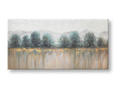 Χειροποίητος πίνακας σε καμβά Papilora, ΔΕΝΤΡΑ, 140x70 cm, με θέμα δέντρα και βουνά σε λευκό-μπλε αποχρώσεις, από τρισδιάστατη οπτική γωνία.
