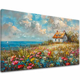 Η εικόνα ενός τοπίου σε καμβά Country house in flowers | φινιρισμένο στο χέρι του καλλιτέχνη - εικόνα 2