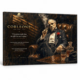 Πίνακας με τον Don Vito Corleone σε καμβά, μια εμβληματική σκηνή με ουίσκι για premium διακόσμηση από την Papilora.