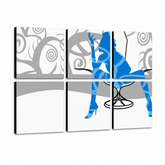 Χειροποίητη ζωγραφική POP Art Blue Woman 6 piece bw – Τρισδιάστατη απεικόνιση του χειροποίητα ζωγραφισμένου καμβά σε λευκό φόντο. Κυρίαρχα χρώματα: μπλε, γκρι, λευκό.