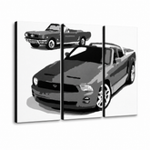 Χειροποίητη ζωγραφική POP Art FORD MUSTANG 3 τεμάχια fm2 – Τρισδιάστατη απεικόνιση του χειροποίητα ζωγραφισμένου καμβά σε λευκό φόντο. Κυρίαρχα χρώματα: μαύρο, λευκό, γκρι.