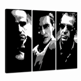 Χειροποίητη ζωγραφική POP Art GODFATHER 3 κομμάτι god2 – Τρισδιάστατη απεικόνιση του χειροποίητα ζωγραφισμένου καμβά σε λευκό φόντο. Κυρίαρχα χρώματα: μαύρο, λευκό, γκρι.