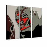 Χειροποίητη ζωγραφική POP Art Ian Brown 3 κομμάτι ibb – Τρισδιάστατη απεικόνιση του χειροποίητα ζωγραφισμένου καμβά σε λευκό φόντο. Κυρίαρχα χρώματα: μαύρο, κόκκινο, γκρι, καφέ, λευκό.