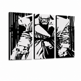 Χειροποίητη ζωγραφική POP Art Killer με κίτρινα μάτια 3 τεμάχια kwye – Τρισδιάστατη απεικόνιση του χειροποίητα ζωγραφισμένου καμβά σε λευκό φόντο. Κυρίαρχα χρώματα: μαύρο, λευκό.