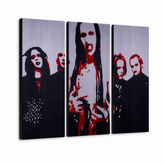 Χειροποίητη ζωγραφική POP Art Marilyn Manson 3 τεμάχια mm – Τρισδιάστατη απεικόνιση του χειροποίητα ζωγραφισμένου καμβά σε λευκό φόντο. Κυρίαρχα χρώματα: μαύρο, κόκκινο, λευκό.