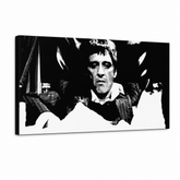 Χειροποίητη ζωγραφική POP Art Scarface 1 μέρος smk – Τρισδιάστατη απεικόνιση του χειροποίητα ζωγραφισμένου καμβά σε λευκό φόντο. Κυρίαρχα χρώματα: μαύρο, λευκό, γκρι.