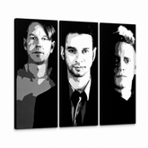Χειροποίητη ζωγραφική POP Art των Depeche Mode 3 μέρη 000 dep – Τρισδιάστατη απεικόνιση του χειροποίητα ζωγραφισμένου καμβά σε λευκό φόντο. Κυρίαρχα χρώματα: μαύρο, λευκό, γκρι.