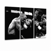 Χειροποίητη ζωγραφική POP Art Tyson vs. Lewis κουτί 3 τεμαχίων – Τρισδιάστατη απεικόνιση του χειροποίητα ζωγραφισμένου καμβά σε λευκό φόντο. Κυρίαρχα χρώματα: μαύρο, λευκό, γκρι.