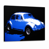 Χειροποίητη ζωγραφική POP Art Volkswagen Beetle 1 μέρος k – Τρισδιάστατη απεικόνιση του χειροποίητα ζωγραφισμένου καμβά σε λευκό φόντο. Κυρίαρχα χρώματα: μπλε, λευκό, μαύρο.