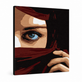 Χειροποίητο POP Art Eye 1 κομμάτι ζωγραφικής ματιών – Τρισδιάστατη απεικόνιση του χειροποίητα ζωγραφισμένου καμβά σε λευκό φόντο. Κυρίαρχα χρώματα: καφέ, μαύρο, πράσινο, κόκκινο, μπλε.