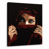 Χειροποίητος πίνακας ζωγραφικής POP Art Aicha 1 τεμάχιο aicha – Τρισδιάστατη απεικόνιση του χειροποίητα ζωγραφισμένου καμβά σε λευκό φόντο. Κυρίαρχα χρώματα: κόκκινο, καφέ, μπλε, μπεζ, μαύρο.