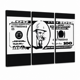 Χειροποίητος πίνακας ζωγραφικής POP Art AL CAPONE 3 piece ac – Τρισδιάστατη απεικόνιση του χειροποίητα ζωγραφισμένου καμβά σε λευκό φόντο. Κυρίαρχα χρώματα: μαύρο, λευκό, γκρι.