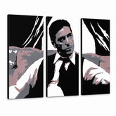 Χειροποίητος πίνακας ζωγραφικής POP Art AL PACINO 3 τεμάχια al11 – Τρισδιάστατη απεικόνιση του χειροποίητα ζωγραφισμένου καμβά σε λευκό φόντο. Κυρίαρχα χρώματα: μαύρο, γκρι, ροζ, λευκό, καφέ.