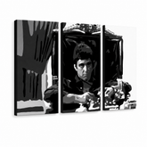 Χειροποίητος πίνακας ζωγραφικής POP Art AL PACINO 3 τεμάχια al18 – Τρισδιάστατη απεικόνιση του χειροποίητα ζωγραφισμένου καμβά σε λευκό φόντο. Κυρίαρχα χρώματα: μαύρο, λευκό, γκρι.