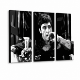 Χειροποίητος πίνακας ζωγραφικής POP Art AL PACINO 3 τεμάχια al22 – Τρισδιάστατη απεικόνιση του χειροποίητα ζωγραφισμένου καμβά σε λευκό φόντο. Κυρίαρχα χρώματα: μαύρο, γκρι, λευκό.
