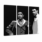 Χειροποίητος πίνακας ζωγραφικής POP Art AL PACINO 3 τεμάχια al31 – Τρισδιάστατη απεικόνιση του χειροποίητα ζωγραφισμένου καμβά σε λευκό φόντο. Κυρίαρχα χρώματα: μαύρο, λευκό, γκρι.