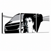 Χειροποίητος πίνακας ζωγραφικής POP Art AL PACINO 3 τεμάχια al9 – Τρισδιάστατη απεικόνιση του χειροποίητα ζωγραφισμένου καμβά σε λευκό φόντο. Κυρίαρχα χρώματα: μαύρο, λευκό, γκρι.