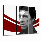 Χειροποίητος πίνακας ζωγραφικής POP Art AL PACINO 6-μέρος al6 – Τρισδιάστατη απεικόνιση του χειροποίητα ζωγραφισμένου καμβά σε λευκό φόντο. Κυρίαρχα χρώματα: μαύρο, κόκκινο, λευκό.