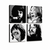 Χειροποίητος πίνακας ζωγραφικής POP Art BEATLES 4 τεμαχίων bea4 – Τρισδιάστατη απεικόνιση του χειροποίητα ζωγραφισμένου καμβά σε λευκό φόντο. Κυρίαρχα χρώματα: μαύρο, λευκό, γκρι.