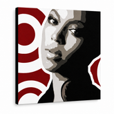 Χειροποίητος πίνακας ζωγραφικής POP Art BEYONCÉ 1 τεμάχιο bey3 – Τρισδιάστατη απεικόνιση του χειροποίητα ζωγραφισμένου καμβά σε λευκό φόντο. Κυρίαρχα χρώματα: μαύρο, κόκκινο, καφέ, λευκό, γκρι.