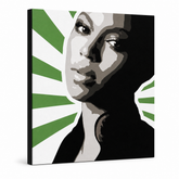 Χειροποίητος πίνακας ζωγραφικής POP Art BEYONCÉ 1 τεμάχιο bey4 – Τρισδιάστατη απεικόνιση του χειροποίητα ζωγραφισμένου καμβά σε λευκό φόντο. Κυρίαρχα χρώματα: πράσινο, μαύρο, γκρι, λευκό, ροζ.