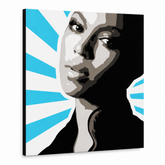Χειροποίητος πίνακας ζωγραφικής POP Art BEYONCÉ 1 τεμάχιο bey5 – Τρισδιάστατη απεικόνιση του χειροποίητα ζωγραφισμένου καμβά σε λευκό φόντο. Κυρίαρχα χρώματα: μαύρο, μπλε, λευκό, γκρι, καφέ.