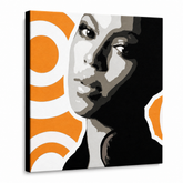 Χειροποίητος πίνακας ζωγραφικής POP Art BEYONCÉ 1 τεμάχιο bey6 – Τρισδιάστατη απεικόνιση του χειροποίητα ζωγραφισμένου καμβά σε λευκό φόντο. Κυρίαρχα χρώματα: μαύρο, πορτοκαλί, λευκό, γκρι.