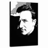 Χειροποίητος πίνακας ζωγραφικής POP Art Bono-U2 1 τεμάχιο bono – Τρισδιάστατη απεικόνιση του χειροποίητα ζωγραφισμένου καμβά σε λευκό φόντο. Κυρίαρχα χρώματα: μαύρο, λευκό, γκρι.