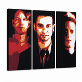 Χειροποίητος πίνακας ζωγραφικής POP Art Depeche Mode 3 τεμαχίων dep2 – Τρισδιάστατη απεικόνιση του χειροποίητα ζωγραφισμένου καμβά σε λευκό φόντο. Κυρίαρχα χρώματα: μαύρο, κόκκινο, oranzová, λευκό.