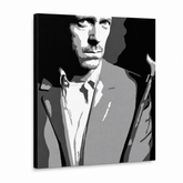 Χειροποίητος πίνακας ζωγραφικής POP Art Dr. HOUSE 1 κομμάτι dh2 – Τρισδιάστατη απεικόνιση του χειροποίητα ζωγραφισμένου καμβά σε λευκό φόντο. Κυρίαρχα χρώματα: μαύρο, λευκό, γκρι.