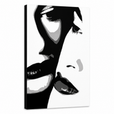 Χειροποίητος πίνακας ζωγραφικής POP Art Δύο γυναίκες 1 κομμάτι 00 2w – Τρισδιάστατη απεικόνιση του χειροποίητα ζωγραφισμένου καμβά σε λευκό φόντο. Κυρίαρχα χρώματα: μαύρο, λευκό, γκρι.