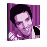 Χειροποίητος πίνακας ζωγραφικής POP Art Elvis Presley 1 τεμάχιο el4 – Τρισδιάστατη απεικόνιση του χειροποίητα ζωγραφισμένου καμβά σε λευκό φόντο. Κυρίαρχα χρώματα: μωβ, λευκό, μαύρο.