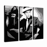 Χειροποίητος πίνακας ζωγραφικής POP Art Frank Sinatra 3 piece sin – Τρισδιάστατη απεικόνιση του χειροποίητα ζωγραφισμένου καμβά σε λευκό φόντο. Κυρίαρχα χρώματα: μαύρο, λευκό, γκρι.