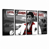 Χειροποίητος πίνακας ζωγραφικής POP Art HAVANA - AL PACINO 4 piece al29 – Τρισδιάστατη απεικόνιση του χειροποίητα ζωγραφισμένου καμβά σε λευκό φόντο. Κυρίαρχα χρώματα: μαύρο, κόκκινο, λευκό, γκρι, καφέ.