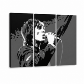 Χειροποίητος πίνακας ζωγραφικής POP Art Ian Brown 3 τεμάχια ib2 – Τρισδιάστατη απεικόνιση του χειροποίητα ζωγραφισμένου καμβά σε λευκό φόντο. Κυρίαρχα χρώματα: μαύρο, λευκό, γκρι.