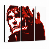 Χειροποίητος πίνακας ζωγραφικής POP Art Ian Brown 3 τεμάχια ib3 – Τρισδιάστατη απεικόνιση του χειροποίητα ζωγραφισμένου καμβά σε λευκό φόντο. Κυρίαρχα χρώματα: κόκκινο, μαύρο, λευκό.