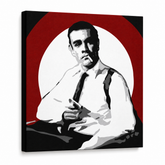 Χειροποίητος πίνακας ζωγραφικής POP Art James Bond 1 μέρος bond4 – Τρισδιάστατη απεικόνιση του χειροποίητα ζωγραφισμένου καμβά σε λευκό φόντο. Κυρίαρχα χρώματα: μαύρο, λευκό, κόκκινο.