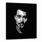 Χειροποίητος πίνακας ζωγραφικής POP Art Johnny Depp1 μέρος jd2 – Τρισδιάστατη απεικόνιση του χειροποίητα ζωγραφισμένου καμβά σε λευκό φόντο. Κυρίαρχα χρώματα: μαύρο, λευκό, γκρι.
