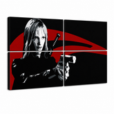 Χειροποίητος πίνακας ζωγραφικής POP Art Kill Bill 4 piece kb – Τρισδιάστατη απεικόνιση του χειροποίητα ζωγραφισμένου καμβά σε λευκό φόντο. Κυρίαρχα χρώματα: μαύρο, κόκκινο, λευκό.