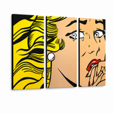 Χειροποίητος πίνακας ζωγραφικής POP Art LICHTENSTEIN 3 τεμάχια li3/x2 – Τρισδιάστατη απεικόνιση του χειροποίητα ζωγραφισμένου καμβά σε λευκό φόντο. Κυρίαρχα χρώματα: κίτρινο, μαύρο, ροζ.