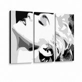 Χειροποίητος πίνακας ζωγραφικής POP Art MADONNA 3 τεμαχίων ma5 – Τρισδιάστατη απεικόνιση του χειροποίητα ζωγραφισμένου καμβά σε λευκό φόντο. Κυρίαρχα χρώματα: bielá, μαύρο, γκρι.