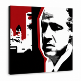 Χειροποίητος πίνακας ζωγραφικής POP Art marlon brando 1 κομμάτι mb8 – Τρισδιάστατη απεικόνιση του χειροποίητα ζωγραφισμένου καμβά σε λευκό φόντο. Κυρίαρχα χρώματα: μαύρο, λευκό, κόκκινο.