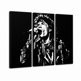 Χειροποίητος πίνακας ζωγραφικής POP Art Mick Jagger 3 τεμαχίων mick – Τρισδιάστατη απεικόνιση του χειροποίητα ζωγραφισμένου καμβά σε λευκό φόντο. Κυρίαρχα χρώματα: μαύρο, λευκό, γκρι.