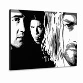 Χειροποίητος πίνακας ζωγραφικής POP Art Nirvana 1 κομμάτι nir – Τρισδιάστατη απεικόνιση του χειροποίητα ζωγραφισμένου καμβά σε λευκό φόντο. Κυρίαρχα χρώματα: μαύρο, λευκό, γκρι.