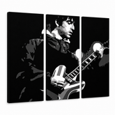 Χειροποίητος πίνακας ζωγραφικής POP Art Oasis 3 τεμαχίων oa2 – Τρισδιάστατη απεικόνιση του χειροποίητα ζωγραφισμένου καμβά σε λευκό φόντο. Κυρίαρχα χρώματα: μαύρο, γκρι, λευκό, strieborná.