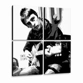 Χειροποίητος πίνακας ζωγραφικής POP Art Paul Weller 4 τεμαχίων pwl – Τρισδιάστατη απεικόνιση του χειροποίητα ζωγραφισμένου καμβά σε λευκό φόντο. Κυρίαρχα χρώματα: μαύρο, λευκό, γκρι.