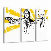 Χειροποίητος πίνακας ζωγραφικής POP Art Pulp fiction 3 piece pulp2 – Τρισδιάστατη απεικόνιση του χειροποίητα ζωγραφισμένου καμβά σε λευκό φόντο. Κυρίαρχα χρώματα: κίτρινο, μαύρο, λευκό.